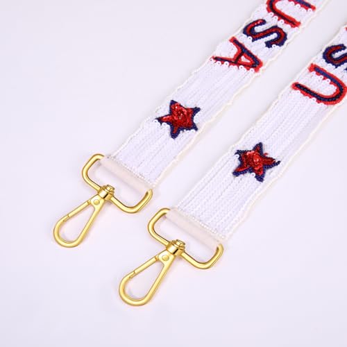 Image of 4th of July Purse Strap Red White Blue Beaded USA Star Purse Strap Replacement American Independence Day Outfits