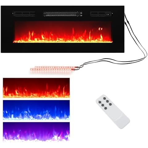 SIMOE 36” Electric Fireplace Inserts, w/LED Strip, 750W/1500W Fireplace Heater, Adjustable Flame 3 Color 5 Brightness, 1H-8H Timer, Remote Control, DIY TV Stand for 55/60/65/70 Inches Cover