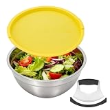 Fevbcnrj Salad Chopper Bowl and Cutter with Lid, Stainless Steel Chopping Bowl, Mezzaluna Mincing Knife with Protective Cover, Snap-Tight Storage Lid, for Super-Fast Salad Prep