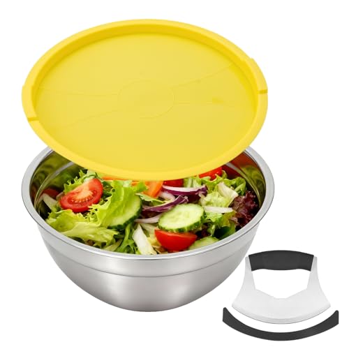Fevbcnrj Salad Chopper Bowl and Cutter with Lid, Stainless Steel Chopping Bowl, Mezzaluna Mincing