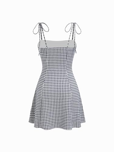 Image of CIDER Womens Summer Gingham Dress Plaid Tie Spaghetti Strap Sleeveless Lace Trim Cute A Line Casual Mini Dresses Sundress