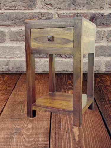Umark Bedside Table Solid Sheesham Wood Side Table for Bed Room Living Room with One Drawer Walnut Finish Brown 13 * 13 * 20 inch