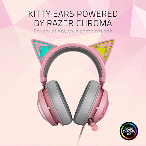 Image of Razer Kraken Kitty RGB USB Gaming Headset: THX 7.1 Spatial Surround Sound - Chroma RGB Lighting - Retractable Active Noise Cancelling Mic - Lightweight Aluminum Frame -Quartz Pink-RZ04-02980200-R3M1