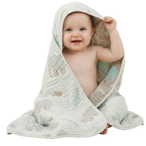 Image of HardNok Ultra-Soft Muslin Baby Hooded Towel - 32 x 32 Inches, Ideal for Bath & Beach, Suitable for Both Boys & Girls from Newborns to Toddlers
