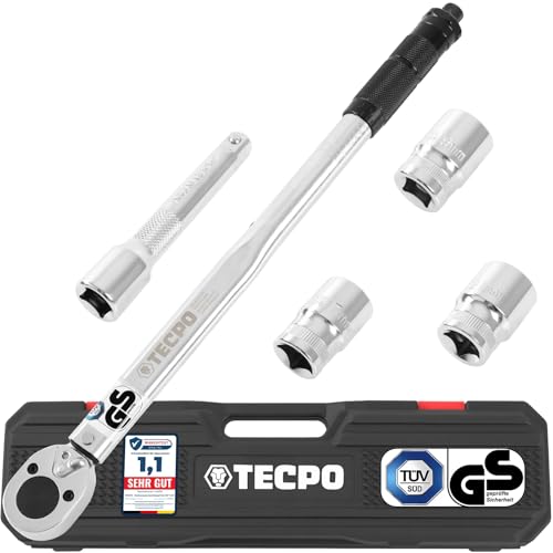 TECPO Drehmomentschlüssel Set 1/2' Zoll 40-210 Nm 6-tlg. CR-V TÜV Süd GS 3 Stecknüsse 17 19 21mm...