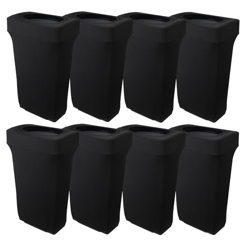 Image of BSTKEY 23 Gallon Stretch Spandex Trash Can Cover, 8 Pack Outdoor Fitted Waste Container Cover Rectangular Garbage Can Covers for Wedding Party Commercial Fundraiser Decor, Without Trash Can (Black)
