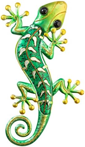Creekwood Large Gecko Glass/Metal Outdoor Garden Lizard Wall Art Decoration, Green