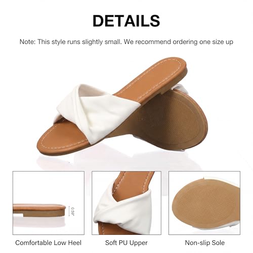 Image of Unittype Women Flat Sandals White Dressy Leather Slides Soft Fashion Open Toe Slippers Summer Minimalist Slip On Beach Slides