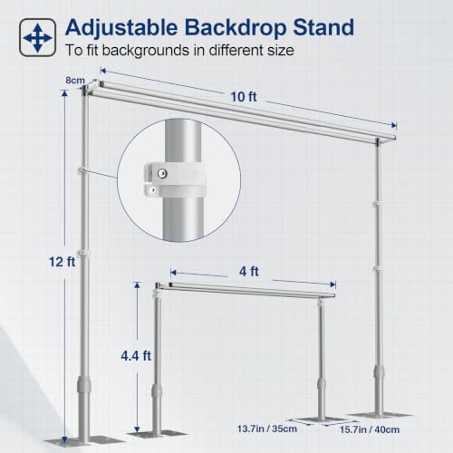 Image of EMART Backdrop Stand Heavy Duty, Double Crossbar Pipe and Drape Photo Background Support Kit, Adjustable Metal Frame for Wedding Birthday Party Decorations-Silver,12x10Ft