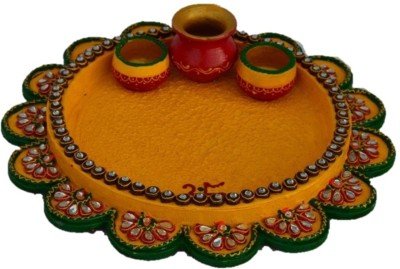 JaipurCrafts WebelKart Traditional with Kalash Wooden, Ceramic Pooja & Thali Set (1 Pieces, Multicolor)
