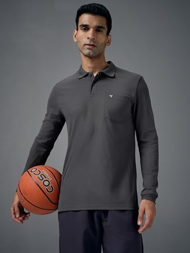 Image of TECHNOSPORT Men Polyester Slim Fit Polo Neck Full Sleeve Matpiq T-Shirt with Patch Pocket for Regular Use