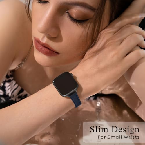 Image of STIROLL Slim Leather Bands Compatible with Apple Watch Band 38mm 40mm 41mm 42mm(Series 11 10), Top Grain Leather Watch Thin Wristband for iWatch SE 9 8 7 6 5 4 3 2 1 (Navy Black)