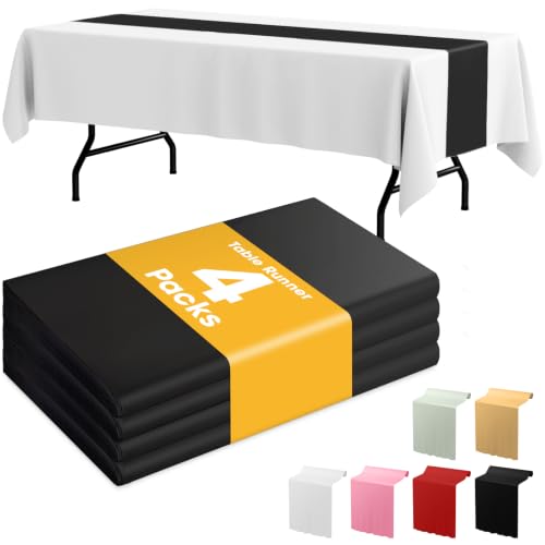 Image of Niuara Black Plastic Table Runner Party Decorations, Disposable, 4 Pack | Halloween Decor, Wedding & Holiday Events, Water & Oil Resistant, 14 x 108 Inch