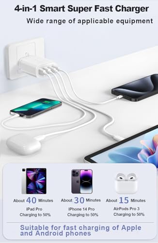USB C Plug,40W 4-Port Fast Charger Plug UK Dual Port PD Power Adapter + QC Multi Mains Wall Charger Type C Charging Plug for iPhone 15 14 13 12 11 Pro Max XS XR,Samsung, iPad,AirPods,Fast Charger Plug - Image 6
