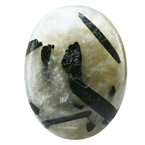 Image of Green Tourmaline in Quartz Crystal Palm Pebbles Stones for Anxiety Stress Relief Massage - AAA Grade Original Healing Gemstone Agate Palm Stone for Yoga Meditation Spiritual Reiki Feng Shui