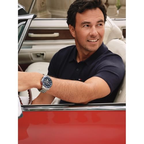 Image of Tommy Hilfiger Bank with Blue Dial Silver Stainless Steel Strap Watch for Men - TH1792261