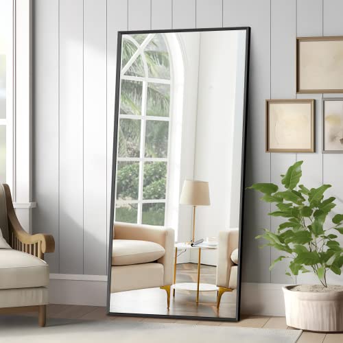 Image of NeuType 47 inchx22 inch Full Length Mirror Aluminum Alloy Frame Dressing Mirror for Bathroom /Bedroom /Living Room /Dining Room /Entry, Wall Mounted or Leaning Against Wall, Black (No Stand)