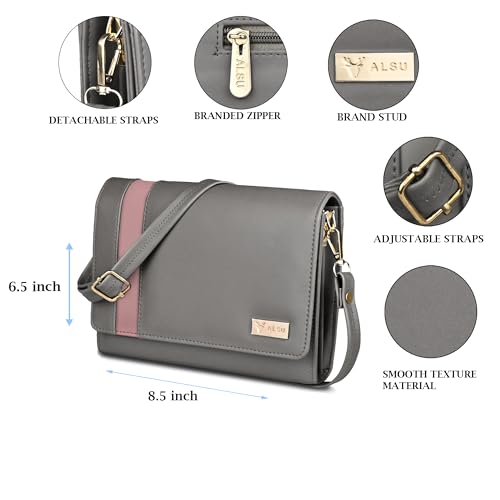 Image of ALSU Women's trendy Sling Bag | handbag | purse | crossbody bag| deattachable straps | adjustable straps |card slots side bag| phone pocket