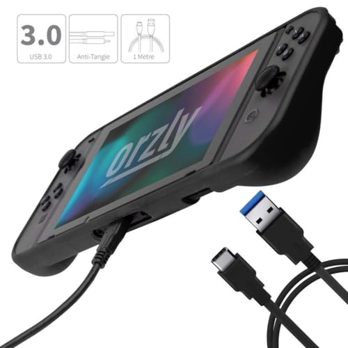 Orzly PACK ESENCIAL de Accesorios para Nintendo Switch [Incluye: Protectores de Pantalla, Cable USB, Funda para Consola, Estuche Tarjetas de Juego, Funda Comfort Grip, Auriculares] – NEGRO - imagen 7