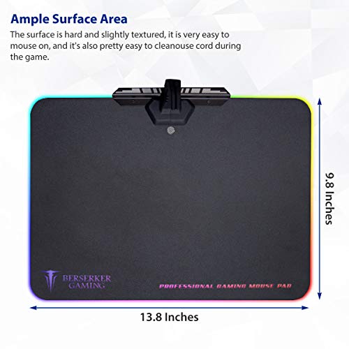 Image of Large RGB LED Gaming Mouse Pad Hard Micro Texture Surface -7 Light Up Modes - Mouse Bungee Cable Manager Holder Attachment - PC; Mac; Linux