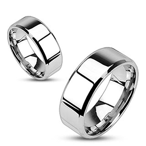 Marimor Jewelry His and Hers Stainless Steel Princess Wedding Ring Set and Beveled Edge Wedding Band3
