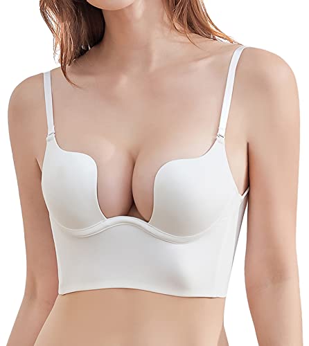SEAUR Mujer Sujetador Espalda Baja Transparente Sujetador Escote en V Tirantes Removibles Multiposiciones Cover