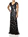 Adrianna Papell Women's Long Beaded V-Neck Dress With Cap Sleeves and Waistband, Gunmetal, 2