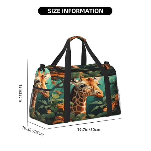 Travel Duffel Bag For Men Women, Forest Animal Giraffe Carry On Sport Gym Bag With Shoulder Strap Lightweight Waterproof Weekender Bag Overnight Bag4