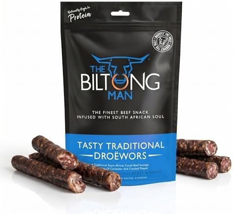 The Biltong Man Tasty Traditional DroĆ«wors Sticks ā High-Protein Beef Snack, 250g