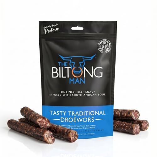 The Biltong Man Tasty Traditional Droëwors Sticks High-Protein Beef Snack 500g
