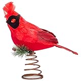 Red Feathered Cardinal 10 inch Metal Holiday Christmas Tree Topper Figurine