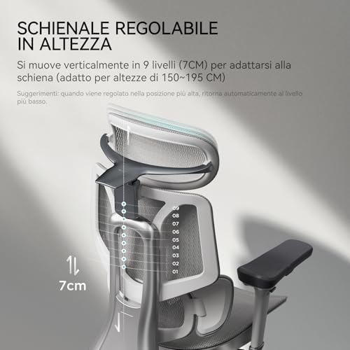 E3 Pro Sedia Ufficio e Scrivania Ergonomica, con Supporto Lombare Dinamico a 3 Zone, Testiera Regolabile 4D, Braccioli Regolabili 6D (Polipropilene, Gray) - Sedia gaming - Immagine 4