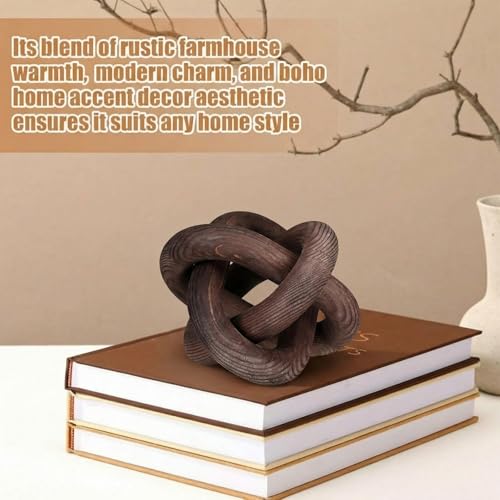 Image of Yalikop 3 Link Wood Knot Decor Rustic Home Decor Accents Hand Carved Coffee Table Decoration, Boho Chain Link Decoration, Modern Shelf, Rustic Objects for Home Living Room Bedroom(Black Walnut)