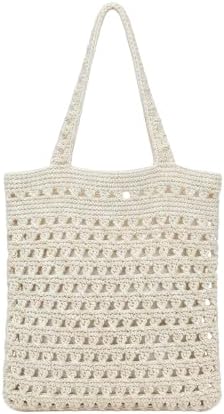 Handmade Crochet Tote Bag, Cream White,small box design Cotton Rope, Medium, Bohemian Style,