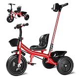 Lyefancy 2 in 1 Kids Trike with Parent Handle for 1-4 Years, Kids Tricycle with Baskets and Removable Pedal, Adjustable Seat Toddler Tricycle, 3 Wheel Bike Gifts for Boys Girls Ride-On Toys(Red)