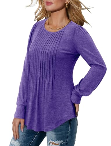 BETTE BOUTIK Long Sleeve Shirts for Women Fall Tops Dressy Blouses Crewneck Tunic Tops for Leggings S-3XL