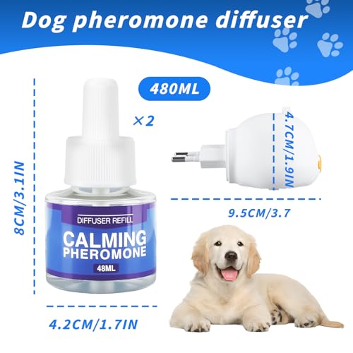 Shyllin Pheromone Hund, Beruhigungsmittel für Hunde, Calmante Perros Petardos, Dog Diffuser Calming Beruhigender (1 Steckdose +2 Nachfüllflakon) Abbau von ängstlichem Verhalten Feuerwerk Gewitter