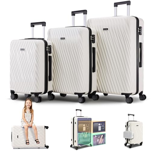 Hoteel 3 Piece ABS Hardshell Luggage Set, 4-Year Limited Warranty, Spinner Wheels, TSA Lock, Wet/Dry Separation Compartment, 20