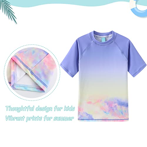Girls Rash Guard Swimsuits UPF 50+ Sun Protective Bathing Suit for Kids Girls Short Sleeve Swim Shirts 3-16 Years3