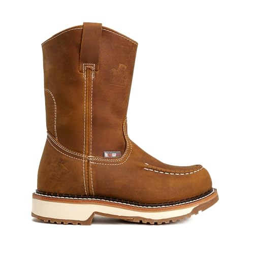 Lasso Work Boots for Men, 10 in Double Density SolePull Up Moc Toe Slip Resistant