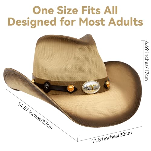 Image of WQWOVRVO Cowboy Hat,Cowgirl Hat,Western Cowboy Hats for Women /Mens /Straw Wide with Shapeable Brim Cowboy Hat for Womens