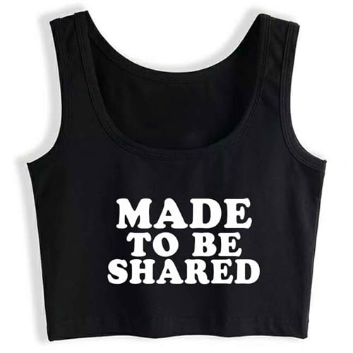 Gwdqone Made to Be Shared Cotton Sleeveless Crop Top Women Girl Tank Top Sport Black