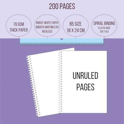 Image of amblitz Spiral Notebook | 18 X 24 CM | B5 Size | School /College Students's Choice for Note Making | 70 GSM Thick White Paper | Diary Size | Personal & Office Use | (200 Pages, UNRULED Notebook)