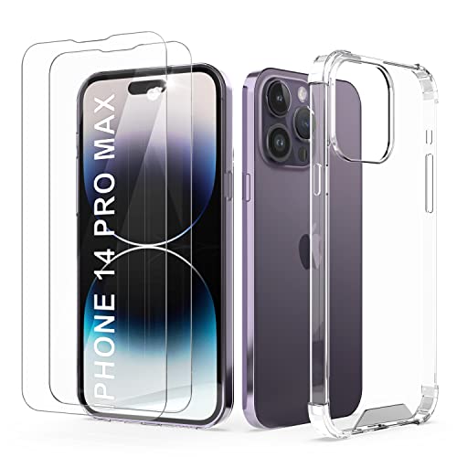 Cover Compatibile con iPhone 14 PRO MAX Posteriore Semi Rigida TPU Hard Clear Anti-Shock Custodia Guscio Case Retro Protettiva Semirigida Trasparente Angoli Rinforzati +2 Pellicole