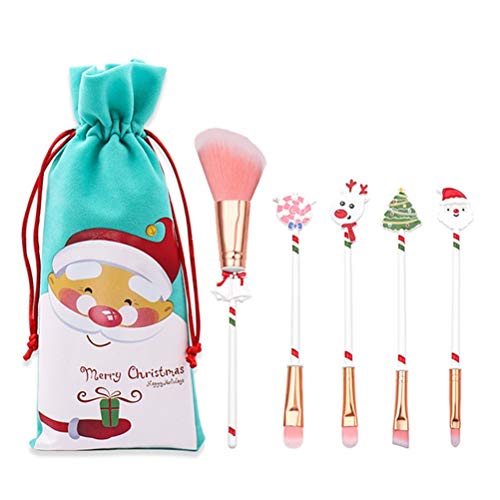 Preisvergleich Produktbild JiuRong Weihnachten Make Up Pinsel Set, 5pcs Schminkpinsel Kosmetikpinsel Lidschatten Gesichtspinsel Eyeliner mit Reiseetui