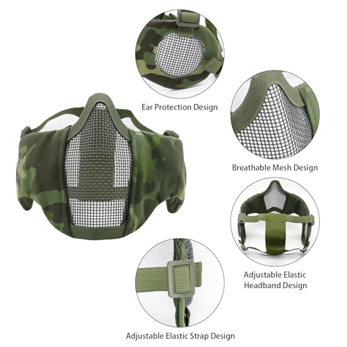 Yzpacc Airsoft Half Face Mask with Goggles& Patch Hat Set - Image 3