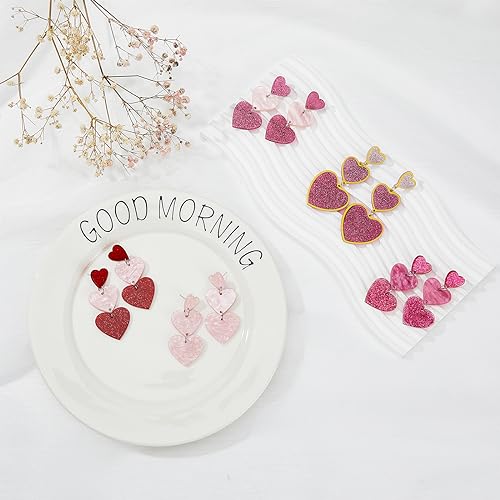 Image of 2 PCS Heart Earrings for Concert 80S Heart Drop Earrings for Halloween, Valentine's Day, 2 Pairs, Acrylic, No Gemstone