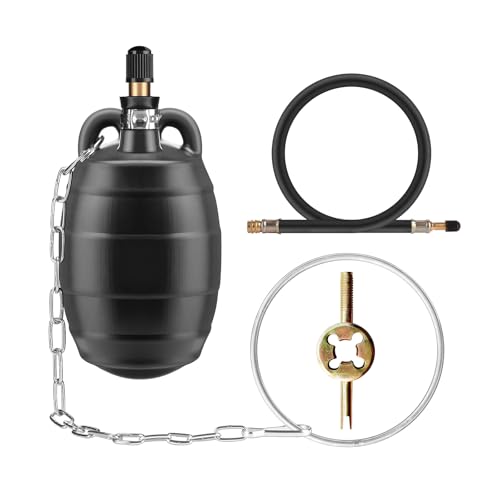 Image of 2 Inch Inflatable Pipe Test Plug, Sewer Test Ball with 39.4 Inch Hose | 4.5mm Natural Rubber, 1.8 x 4.7 Inch Body, Max 5 PSI, Copper Valve, Steel Chain & Retention Ring