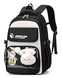 Tanou Zaino Scuola Ragazza, 36L Grande Capacità Zaino Bambina per Scuola Elementare Media e Superiore, Zaini Resistente da Viaggio Casual con Cinghia per Bagaglio, Nero