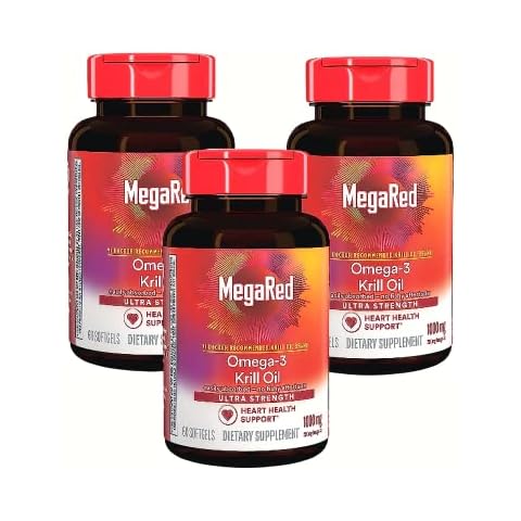 MegaRed Omega-3 Krill Oil Supplement 1000mg, Ultra Strength Softgels (60 Count in A Box), Has No Fishy Aftertaste and Has EPA & DHA Plus Antioxidant Astaxanthin (Pack of 3) Cover